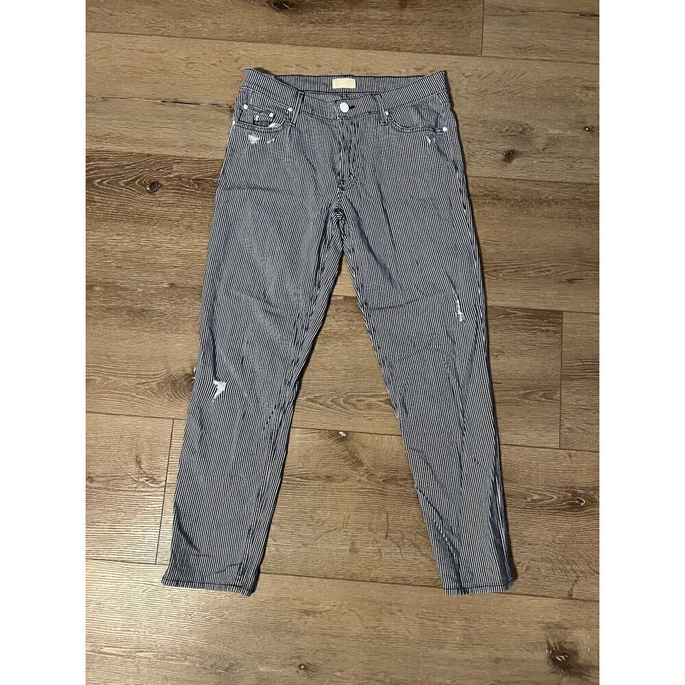 Mother Womens Blue Striped Light Distressed Jeans Size 26 Style: 1164-143